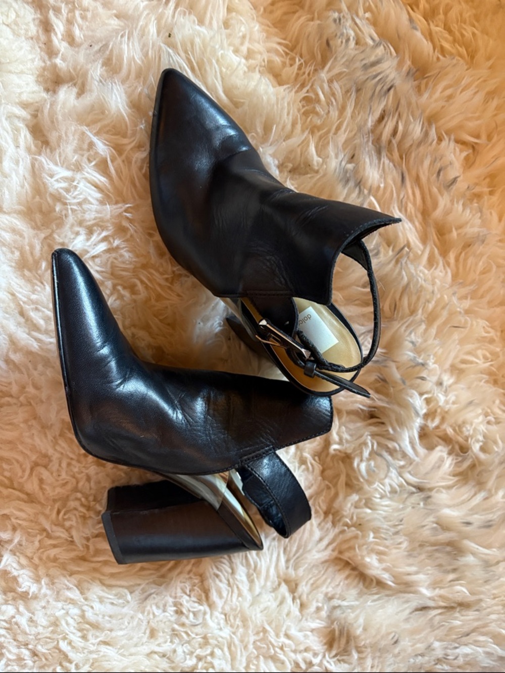 Dolce Vita Black Leather Pointed Toe Block Heel Slingback Booties